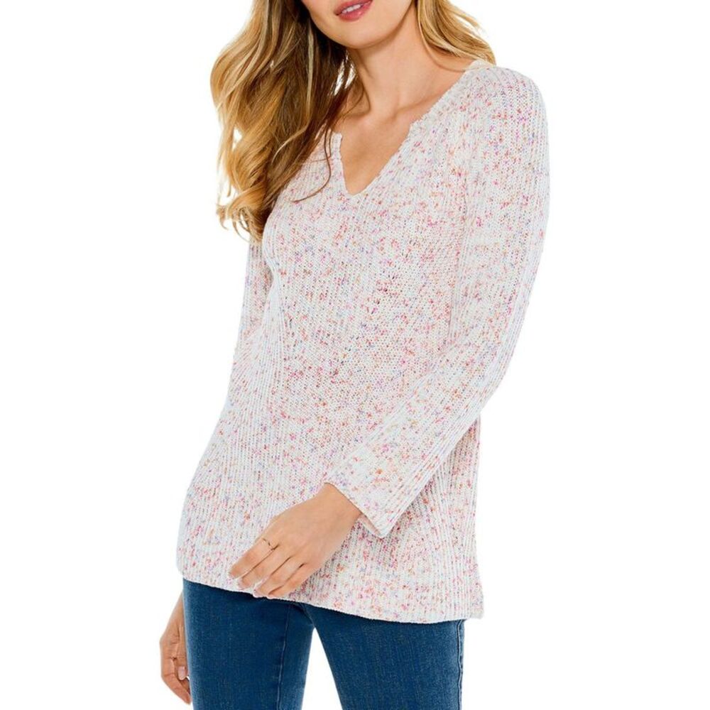 Nic + Zoe Womens Prism Stitch Pink Knit Long Sleeves Pullover Sweater Top NWT